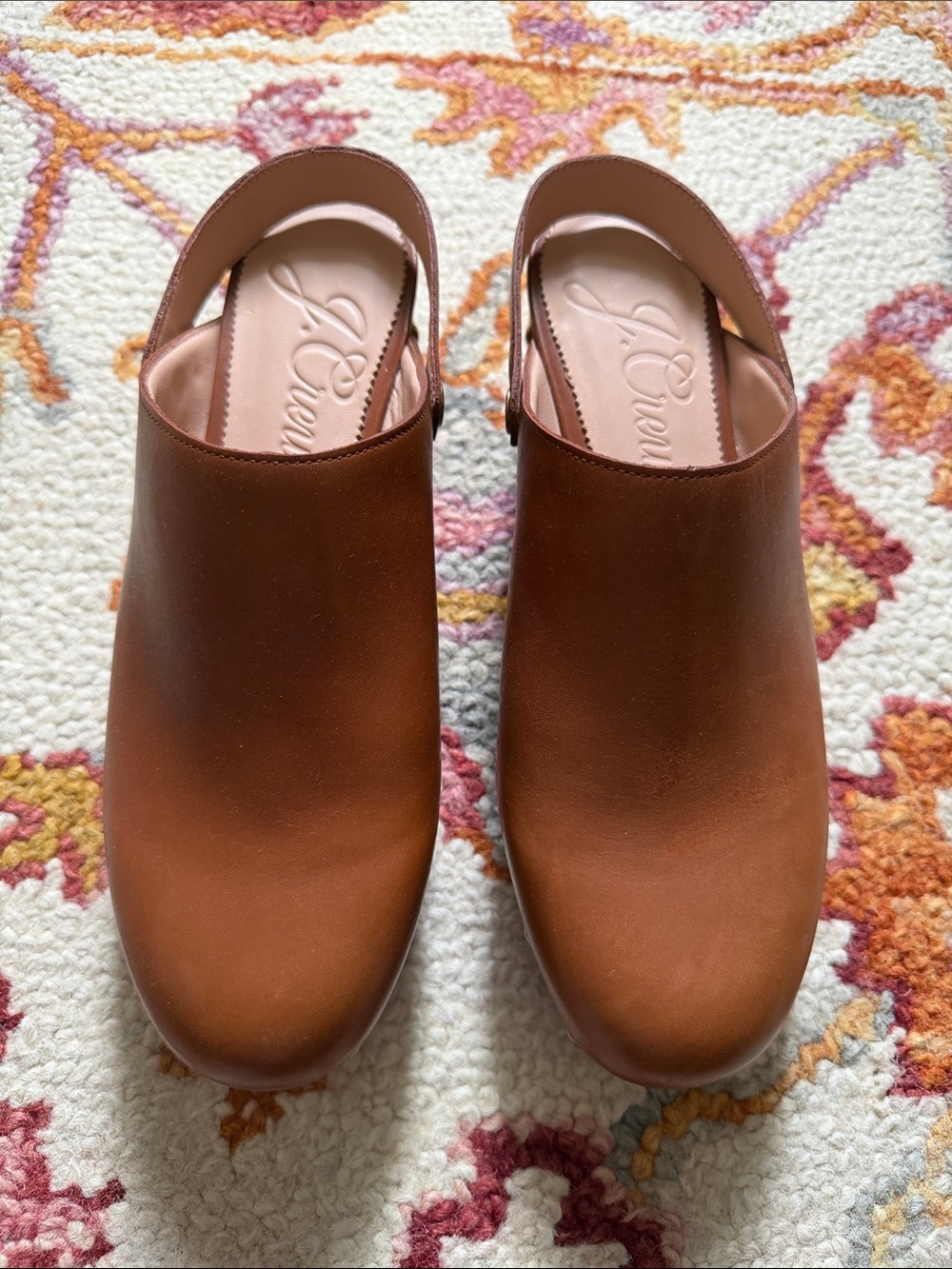 J. Crew Brown Tan Leather Studded Wooden Clogs - Picture 2 of 6